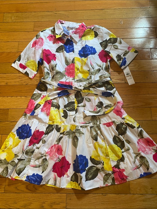 Calvin Klein Dresses & Skirts - Calvin Klein White Floral Shirt Dress with Pink, Yellow & Blue Blooms